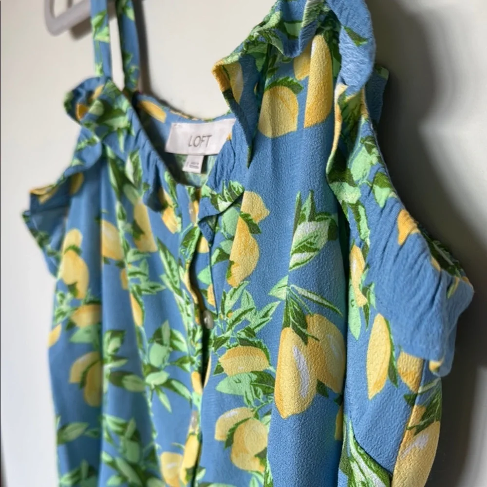 LOFT Blue Lemon Print Women's Top - Picture 11 of 13